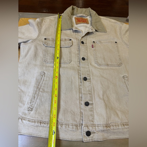 Levis Premium Stock Trucker Jacket Mens Small Khaki Corduroy Collar Cotton Blend - Picture 6 of 15